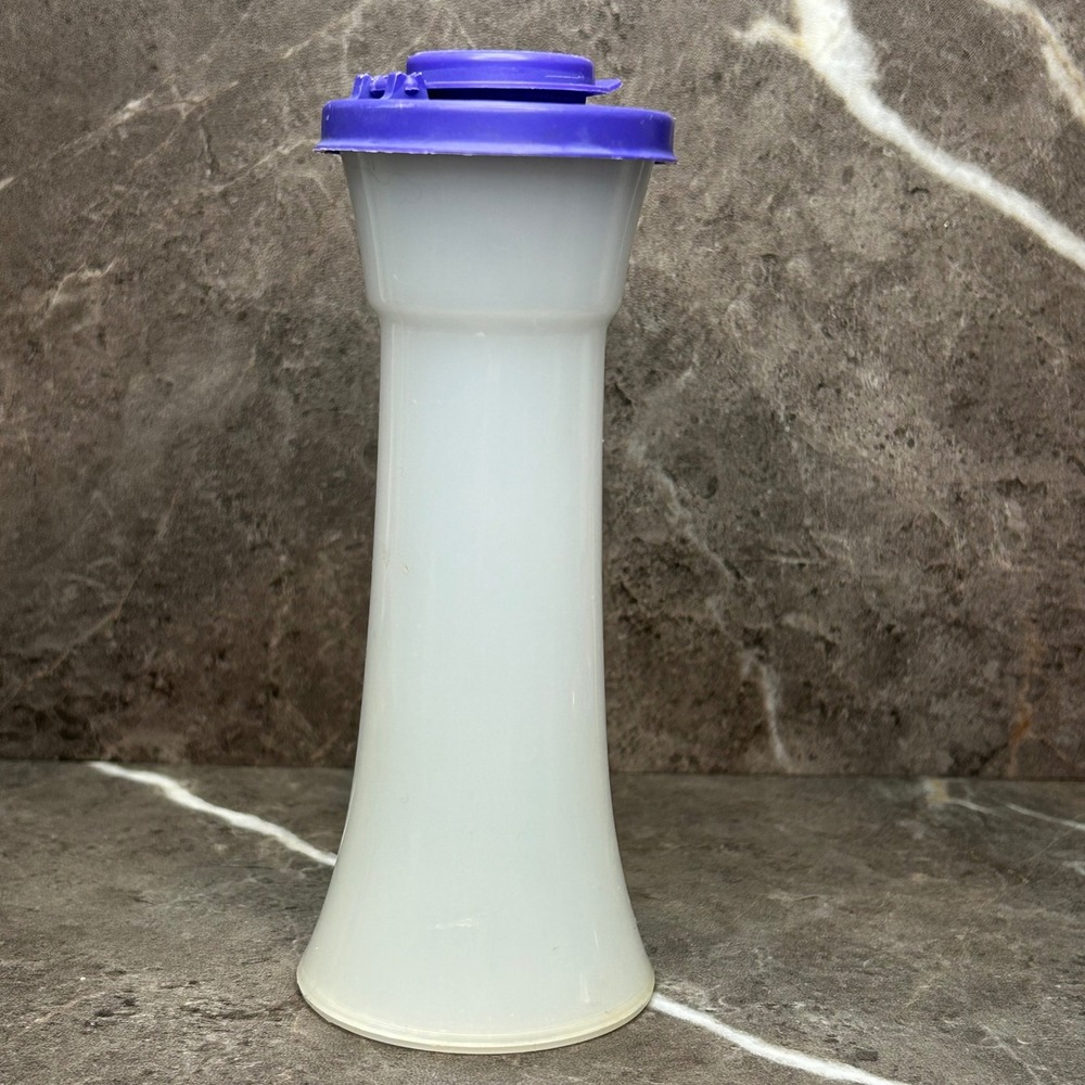 Tupperware Hourglass Salt Pepper Shaker Frosted Clear Purple Flip Top Lid 629-51